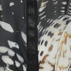 مملوكة مسبقًا Roberto Cavalli Black/Multicolor Sheer Silk Trimmed Button Front Blouse L