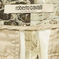 Pre Owned Roberto Cavalli Grey Snakeskin Print Crepe Straight Leg Pants S