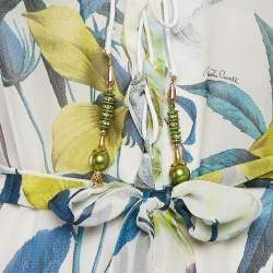 مملوكة مسبقًا Roberto Cavalli Multicolor Floral Print Silk Ruffle Belted Dress S