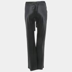Roberto Cavalli Black Satin Silk Tassels Drawstring Flared Trousers S