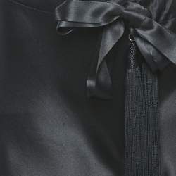 Roberto Cavalli Black Satin Silk Tassels Drawstring Flared Trousers S