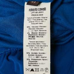 Pre Owned Roberto Cavalli Blue Jersey Ruched Midi Dress M