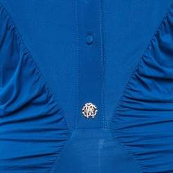 Pre Owned Roberto Cavalli Blue Jersey Ruched Midi Dress M