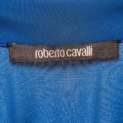 Pre Owned Roberto Cavalli Blue Jersey Ruched Midi Dress M