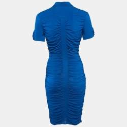 Pre Owned Roberto Cavalli Blue Jersey Ruched Midi Dress M