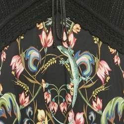 Roberto Cavalli Black Floral Print Jersey and Crochet Midi Dress M