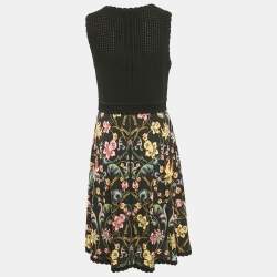 Roberto Cavalli Black Floral Print Jersey and Crochet Midi Dress M