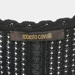 Roberto Cavalli Black Floral Print Jersey and Crochet Midi Dress M