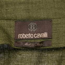 Pre Owned Roberto Cavalli Green Canvas Embellished Jacket M