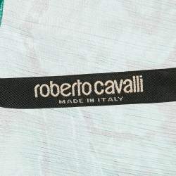 Pre Owned Roberto Cavalli Green Abstract Print Chiffon Sheer Ruffled Shirt XS
