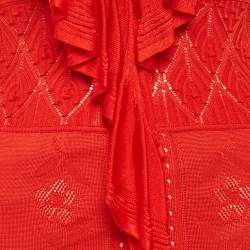 مملوكة مسبقًا Roberto Cavalli Red Stretch Knit Ruffled Maxi Dress S