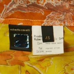 Pre Owned Roberto Cavalli Yellow Printed Silk Lace Up Blouse L