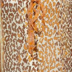 Pre Owned Roberto Cavalli Yellow Printed Silk Lace Up Blouse L