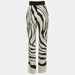 Pre Owned Roberto Cavalli White/Black Printed Crepe Pants S