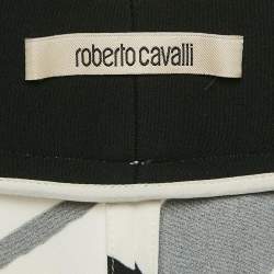 Pre Owned Roberto Cavalli White/Black Printed Crepe Pants S