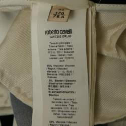 Pre Owned Roberto Cavalli White/Black Printed Crepe Pants S