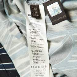 Pre Owned Roberto Cavalli Black Printed Jersey Plunge Neck Top M