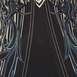 Pre Owned Roberto Cavalli Black Printed Jersey Plunge Neck Top M