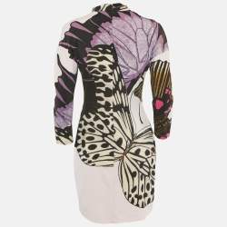 Pre Owned Roberto Cavalli Pink Printed Jersey Sheath Dress L