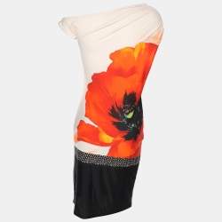 Pre Owned Roberto Cavalli Multicolor Printed Jersey One Shoulder Dress S