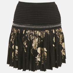 Roberto Cavalli Black/Gold Knit Pleated Mini Skirt M