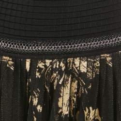 Roberto Cavalli Black/Gold Knit Pleated Mini Skirt M