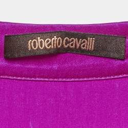 مملوكة مسبقًا Roberto Cavalli Fuschia Pink Satin Silk Flared Maxi Skirt M