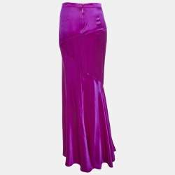 مملوكة مسبقًا Roberto Cavalli Fuschia Pink Satin Silk Flared Maxi Skirt M