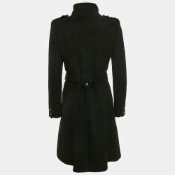 Pre Owned Roberto Cavalli Black Wool Belted Button Detail Trench Coat M