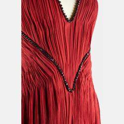 Pre Owned Roberto Cavalli Burgundy Sleeveless Maxi Dress IT 38