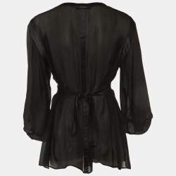 Pre Owned Roberto Cavalli Black Silk Chiffon & Satin Trim Detail Tunic Top M