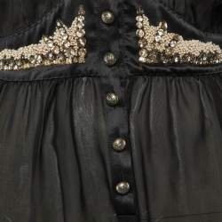 Pre Owned Roberto Cavalli Black Silk Chiffon & Satin Trim Detail Tunic Top M