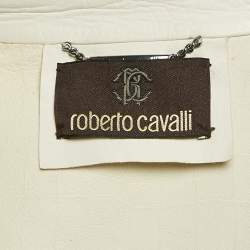 Roberto Cavalli White Textured Leather Zip-Up Biker Jacket L