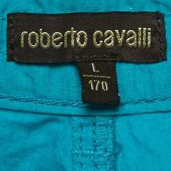 Pre Owned Roberto Cavalli Blue Cotton Cargo Bermuda Shorts L