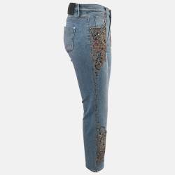 مملوكة مسبقًا Roberto Cavalli Blue Paisley Crystal Embellished Denim Jeans M Waist 28"