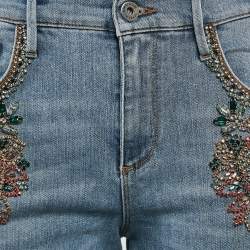 مملوكة مسبقًا Roberto Cavalli Blue Paisley Crystal Embellished Denim Jeans M Waist 28"