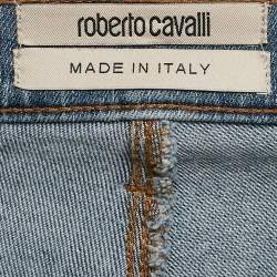 مملوكة مسبقًا Roberto Cavalli Blue Paisley Crystal Embellished Denim Jeans M Waist 28"
