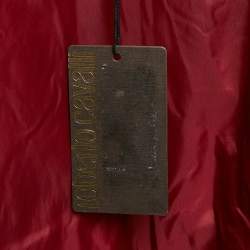 Pre Owned Roberto Cavalli Red Floral Print Nylon and Real Fur Trim Down Coat M