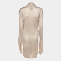 Roberto Cavalli Beige Stretch Knit Belted Cardigan L