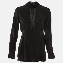 Pre Owned Roberto Cavalli Black Silk Lace Trimmed Top S
