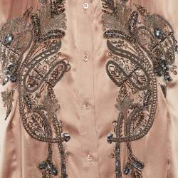 Pre Owned Roberto Cavalli Champagne Pink Silk Satin Embellished Shirt L