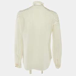 Pre Owned Roberto Cavalli Cream Silk Embroidered Button Front Shirt S