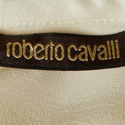 Pre Owned Roberto Cavalli Cream Silk Embroidered Button Front Shirt S