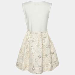 Pre Owned Roberto Cavalli Cream/Gold Jacquard Mini Dress L