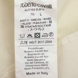 Pre Owned Roberto Cavalli Cream/Gold Jacquard Mini Dress L