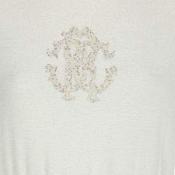 Pre Owned Roberto Cavalli Cream/Gold Jacquard Mini Dress L