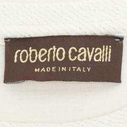 Pre Owned Roberto Cavalli Cream/Gold Jacquard Mini Dress L