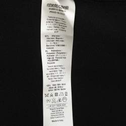 Pre Owned Roberto Cavalli Black Jersey and Animal Print Silk Dress L