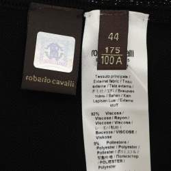 Pre Owned Roberto Cavalli Black Jersey and Animal Print Silk Dress L