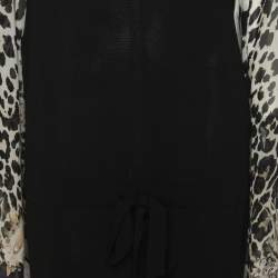 Pre Owned Roberto Cavalli Black Jersey and Animal Print Silk Dress L
